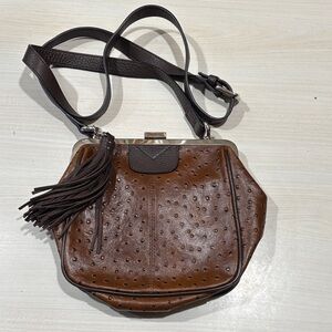 Halogen Brown Leather Women's Bag with Tassel